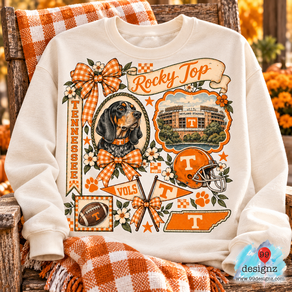 Tennessee Vols Rocky Top Bow Collage PNG Digital Download for Fans