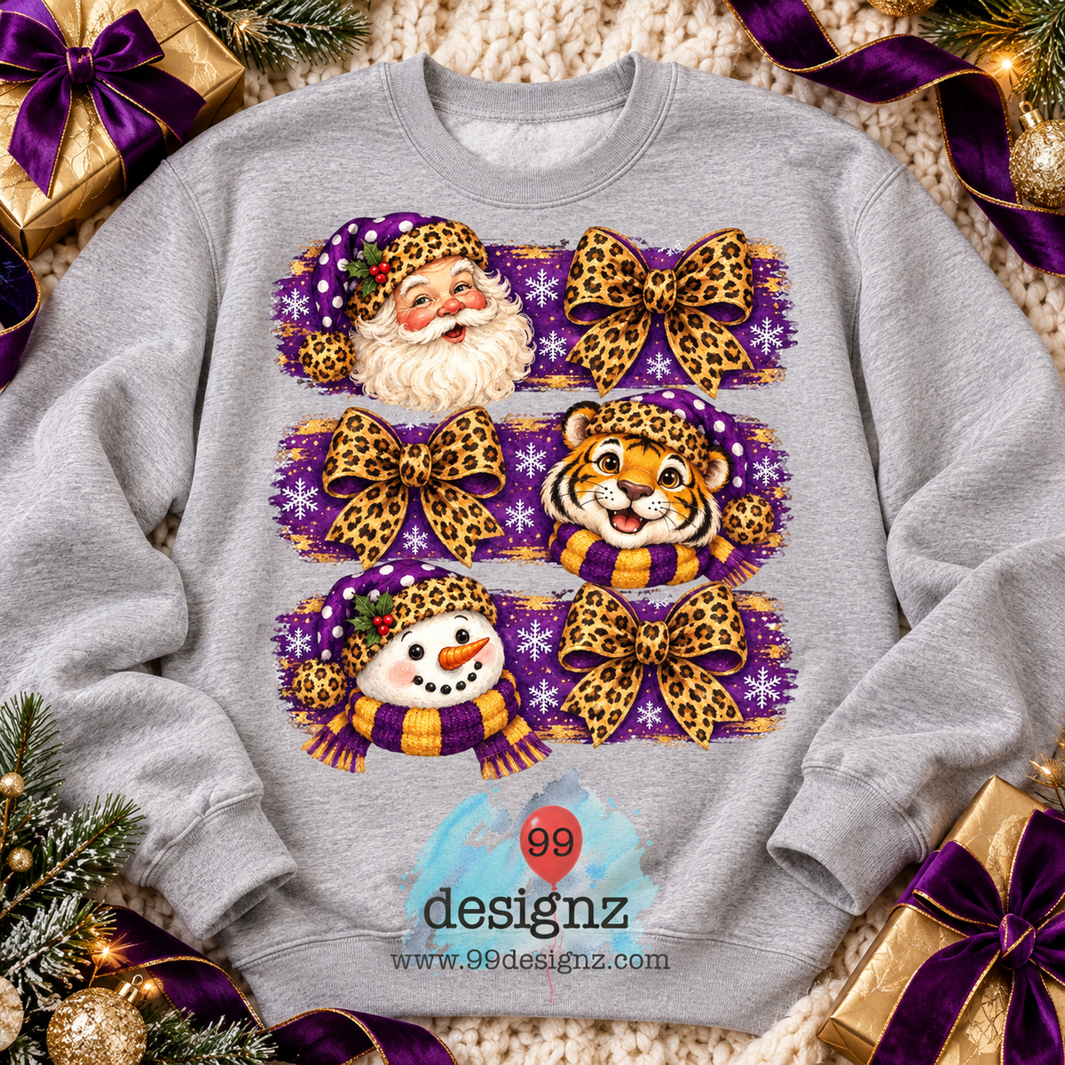 LSU Fans Christmas Tiger Santa & Snowman PNG Digital Download