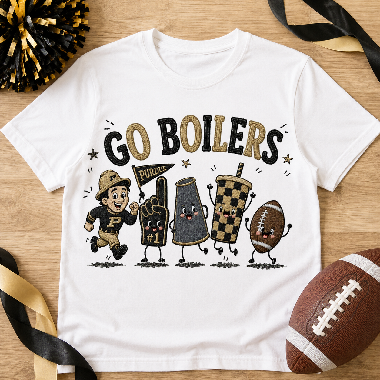Go Boilers Football PNG – Black and Gold Game Day Design