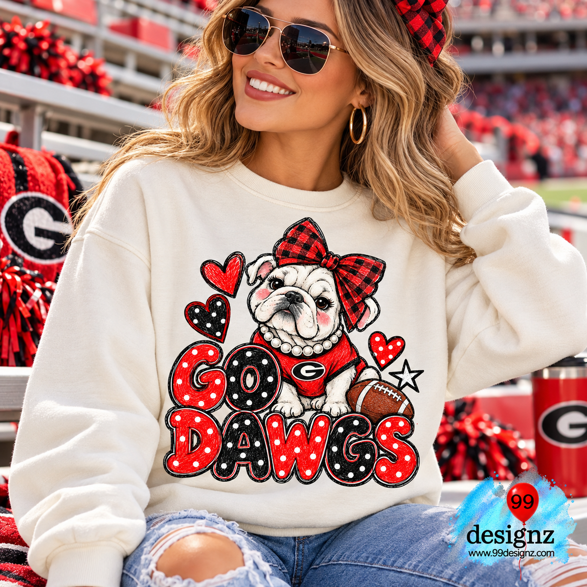 Go Dawgs PNG | Bulldog Buffalo Plaid Bow Game Day Design