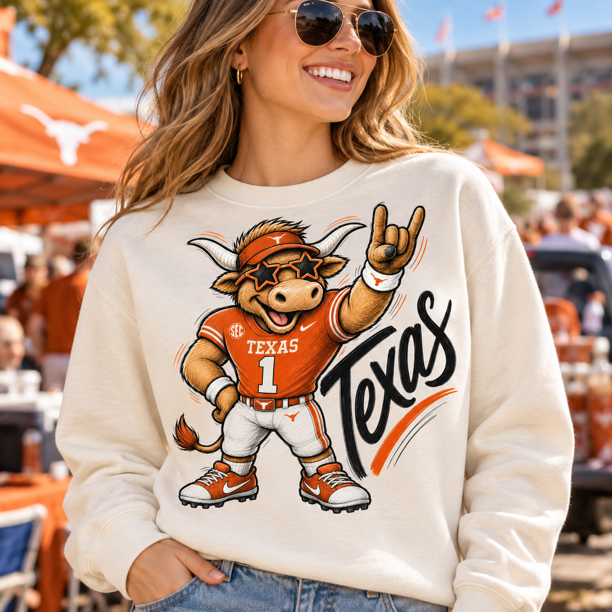 Texas Longhorns Mascot PNG | Hook Em Football Bull Sublimation Design