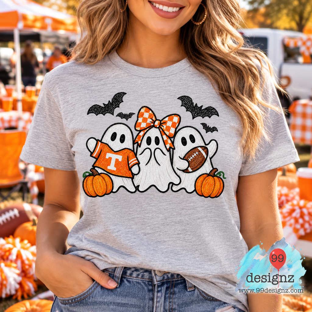 Halloween Football Ghosts with Orange Bow Digital Artwork for Fans