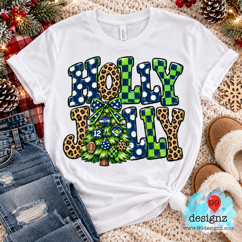 Holly Jolly Seahawks Christmas PNG | Leopard & Checkered Tree