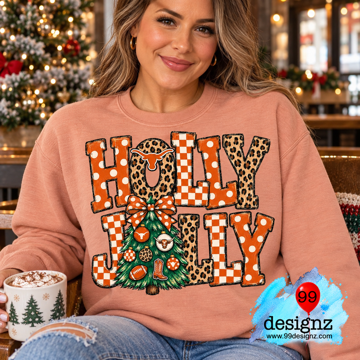 Holly Jolly Longhorn Christmas PNG | Orange Leopard Tree Design
