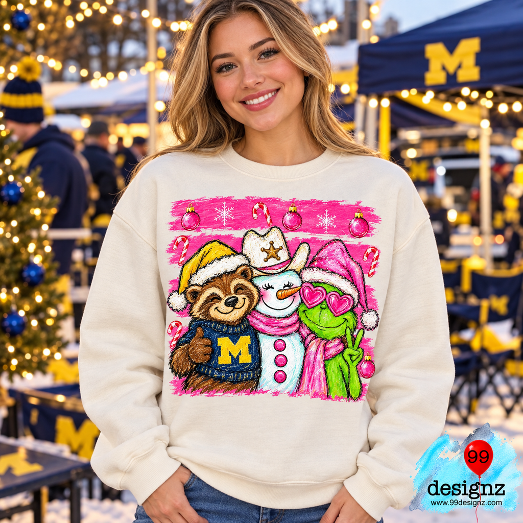 Michigan Christmas Trio PNG | Pink Holiday Shirt Design