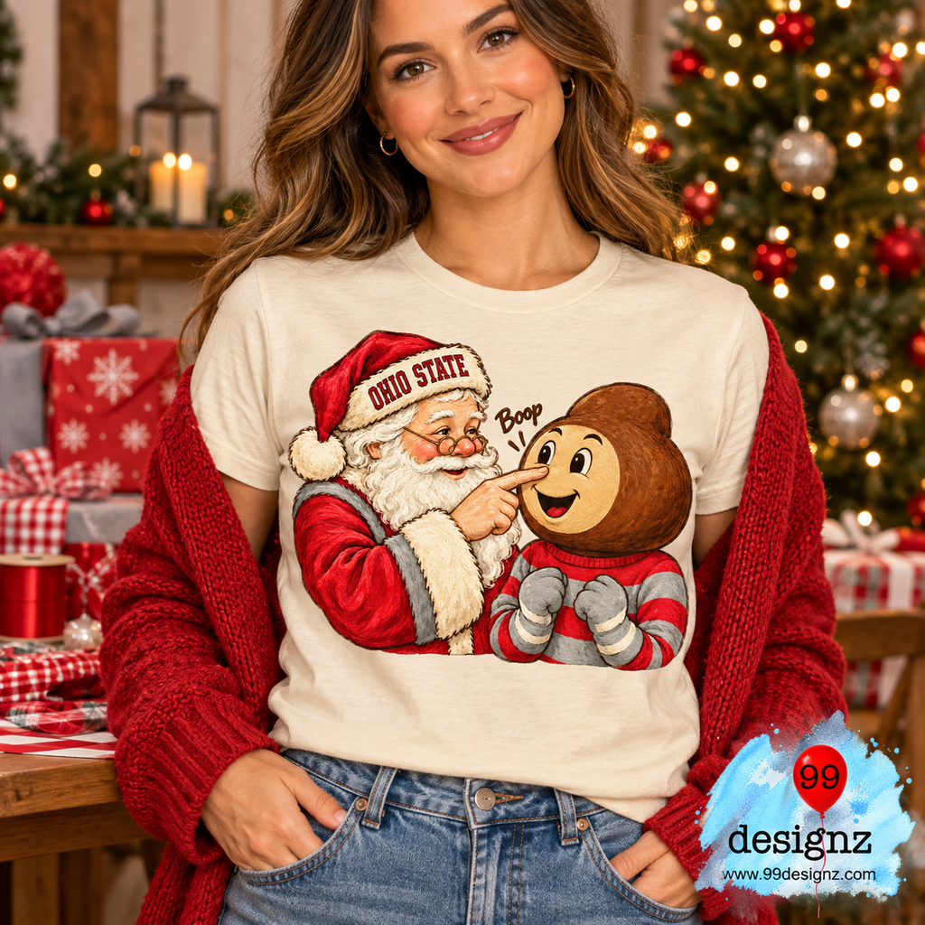Ohio State Santa & Buckeye Boop Christmas PNG