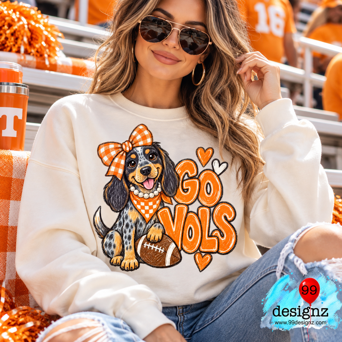 Go Vols PNG | Hound Dog Orange Gingham Bow Game Day Design