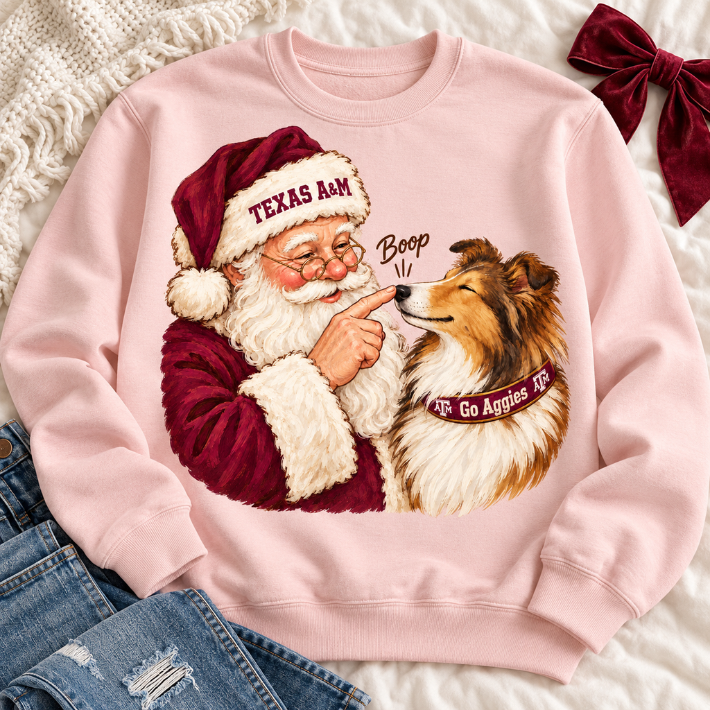 Texas A&M Aggies Santa Boop PNG | Reveille Collie Christmas Sublimation Design