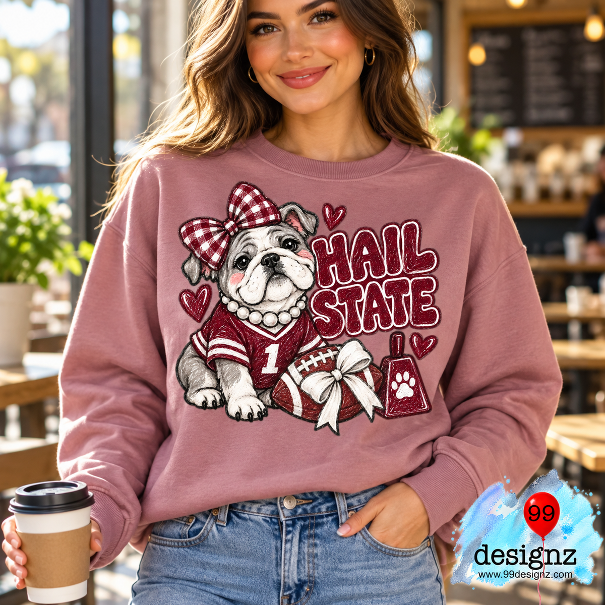 Hail State PNG | Maroon Bulldog Gingham Bow Game Day Design