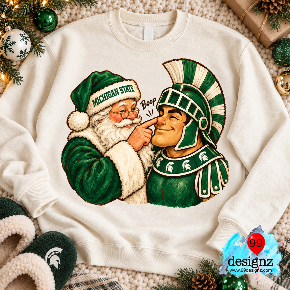 Michigan State Christmas PNG | Santa & Spartan Boop Design