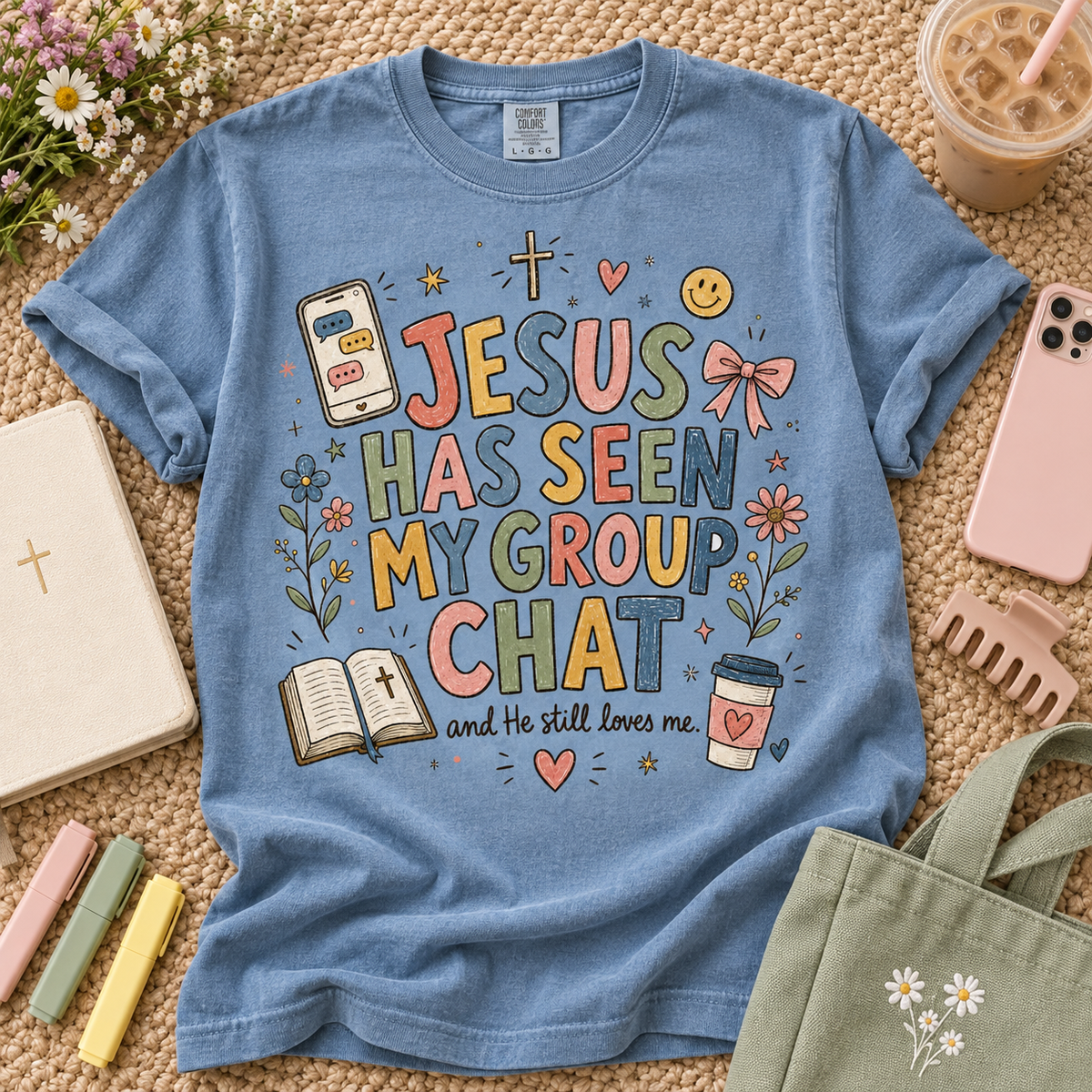 Jesus Has Seen My Group Chat PNG Design | Funny Christian Digital Download for Sublimation & DTG