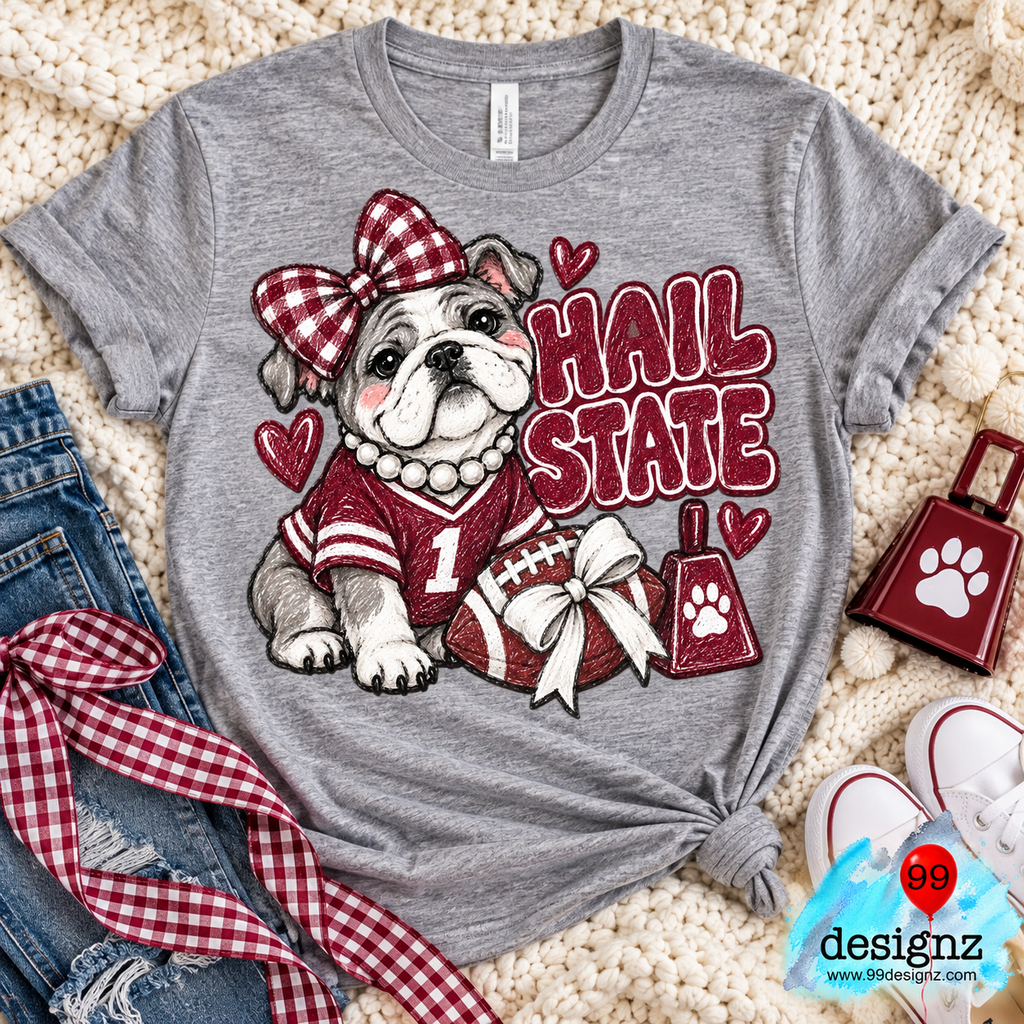 Hail State PNG | Maroon Bulldog Gingham Bow Game Day Design