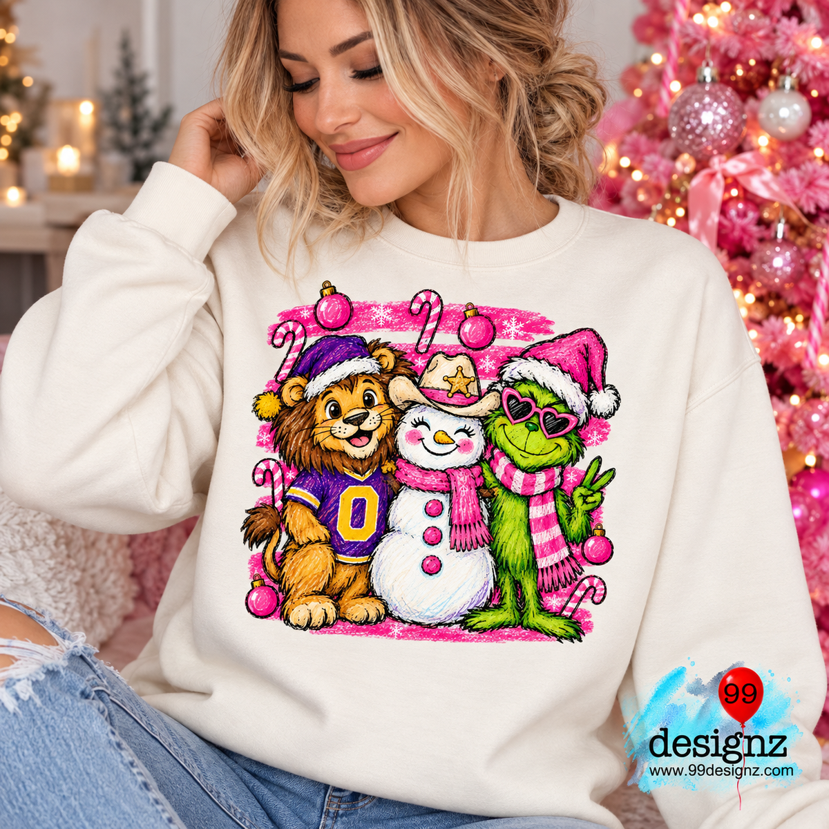 Galileo Academy Lion, Snowman & Grinch Christmas PNG – Pink Holiday Design