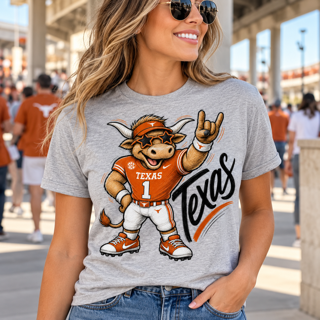 Texas Longhorns Mascot PNG | Hook Em Football Bull Sublimation Design