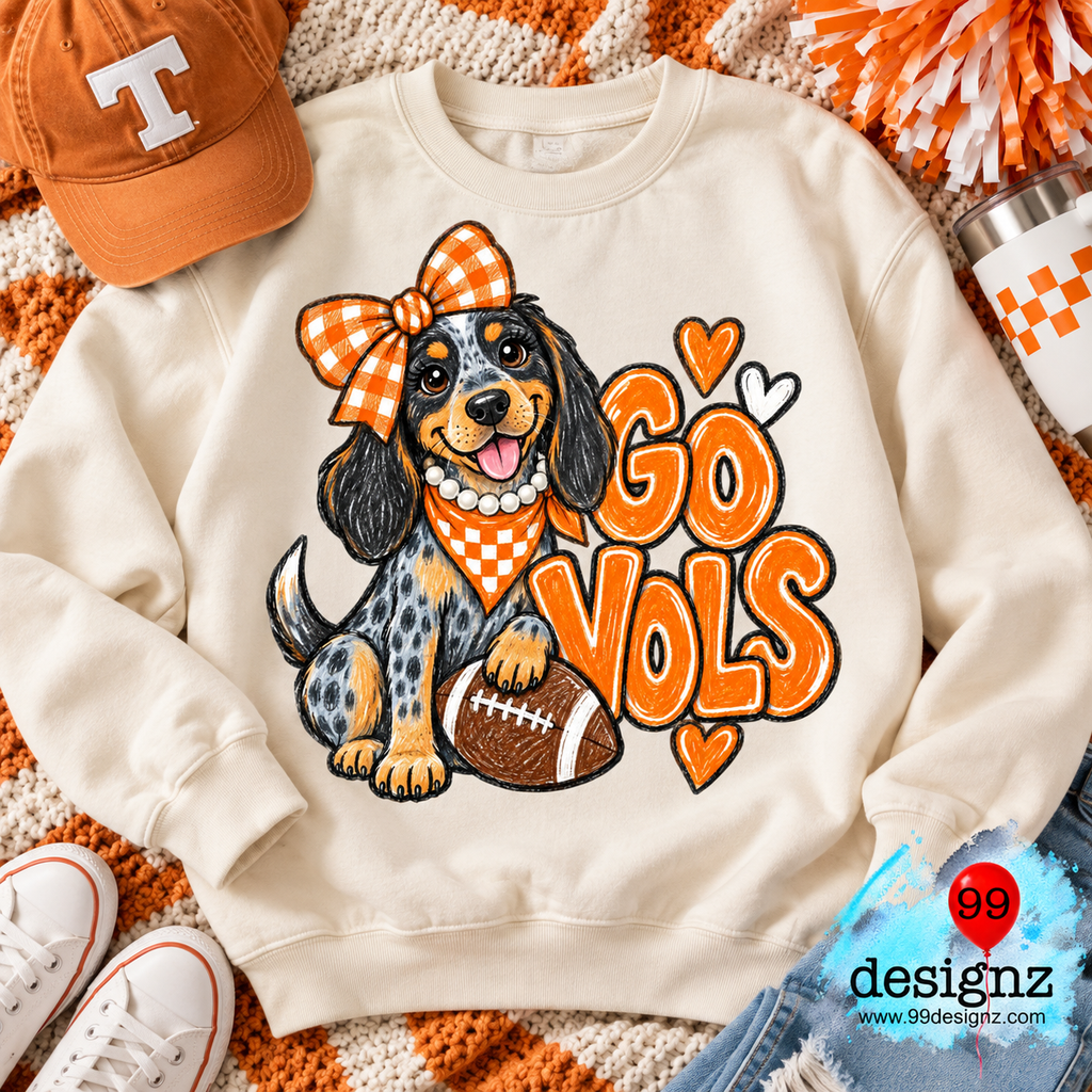 Go Vols PNG | Hound Dog Orange Gingham Bow Game Day Design