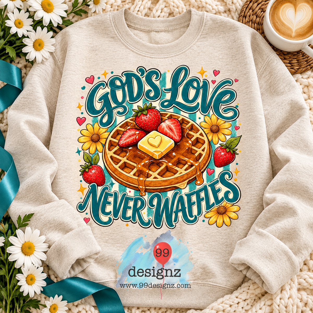God's Love Never Waffles PNG | Christian Waffle & Strawberry Design