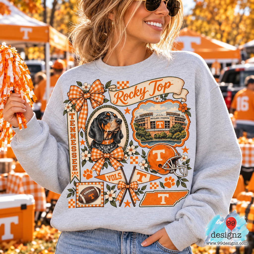 Tennessee Vols Rocky Top Bow Collage PNG Digital Download for Fans