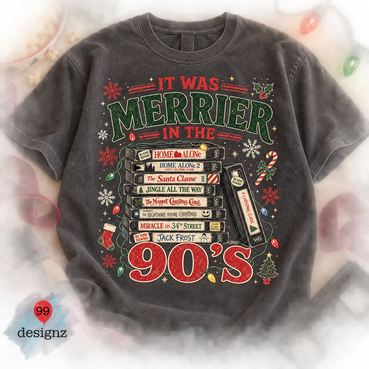 Merrier in the 90s Christmas PNG Digital Download | Retro Holiday Design