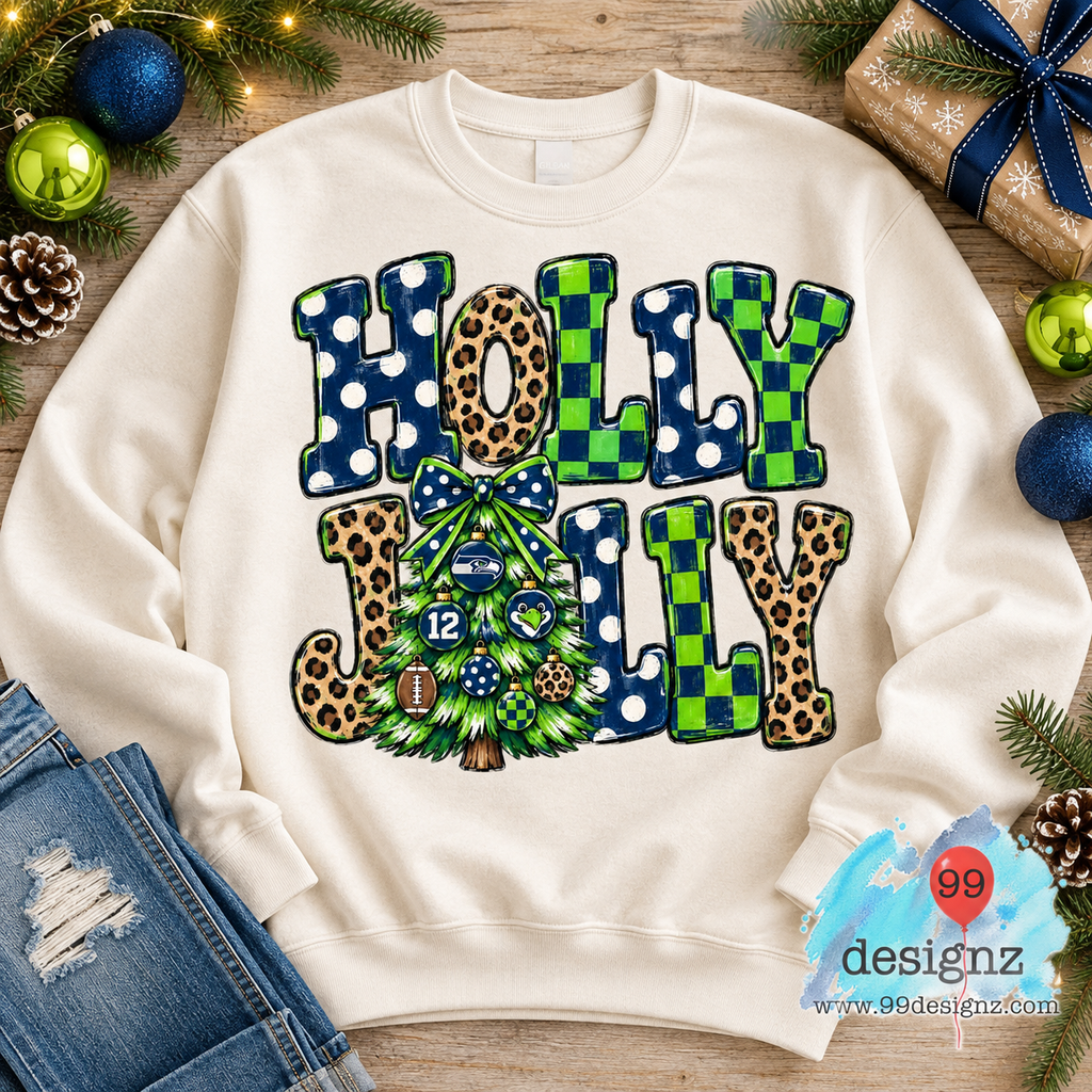 Holly Jolly Seahawks Christmas PNG | Leopard & Checkered Tree