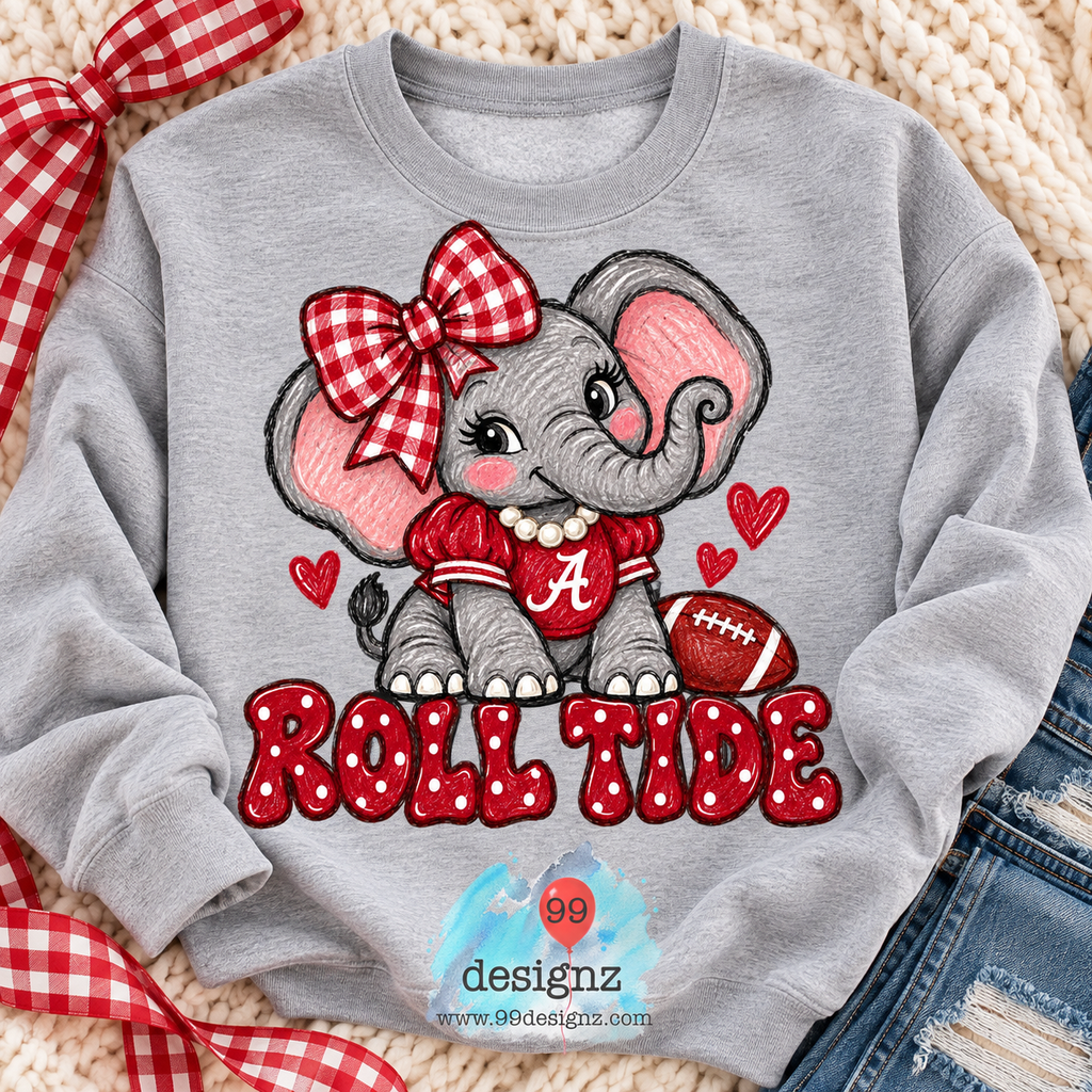 Roll Tide Elephant Bow PNG Digital Download for Alabama Fans