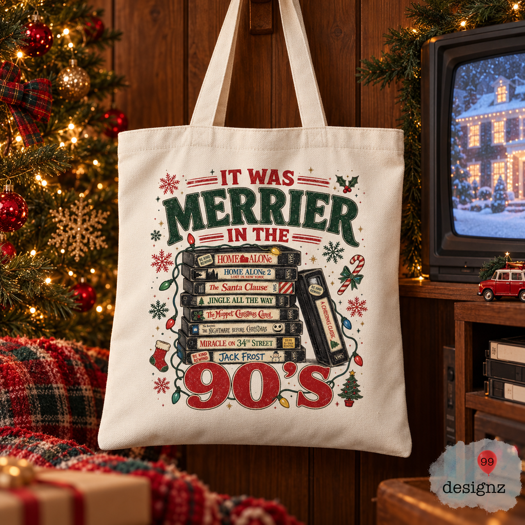 Merrier in the 90s Christmas PNG Digital Download | Retro Holiday Design