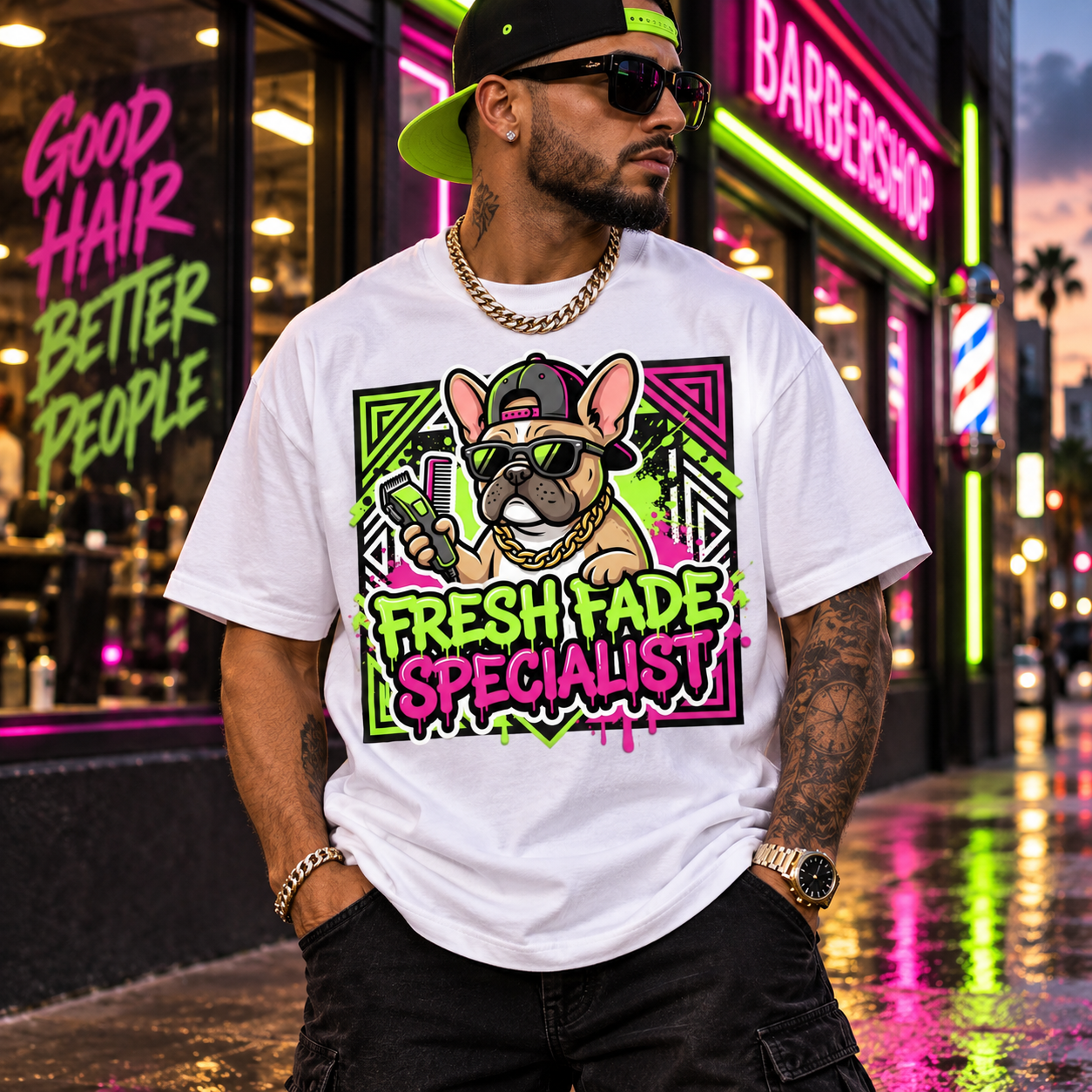 Fresh Fade PNG Design | Barber Digital Download for Sublimation & DTG