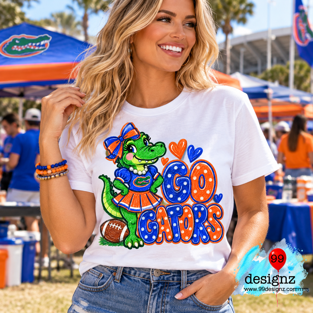 Go Gators PNG | Orange & Blue Gator Cheerleader Game Day Design