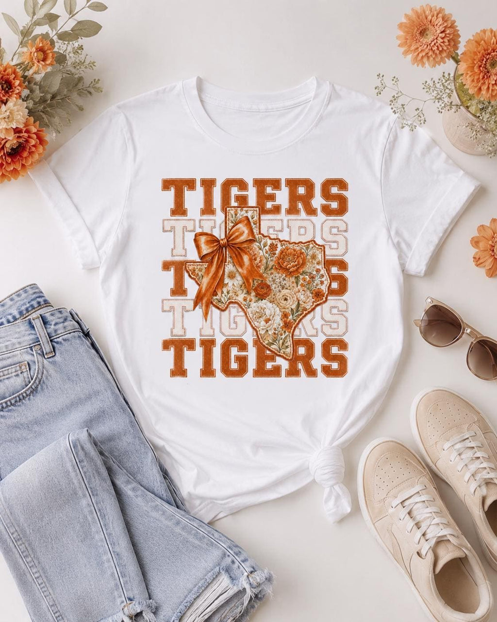 Floral Texas Tigers PNG, Vintage Collegiate Game Day Design (Digital Download)