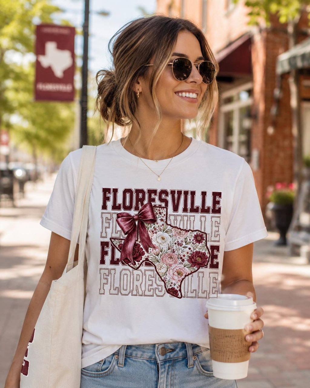 Floresville Texas PNG, Floral School Spirit Design, Maroon Game Day, Coquette Bow (Digital Download)