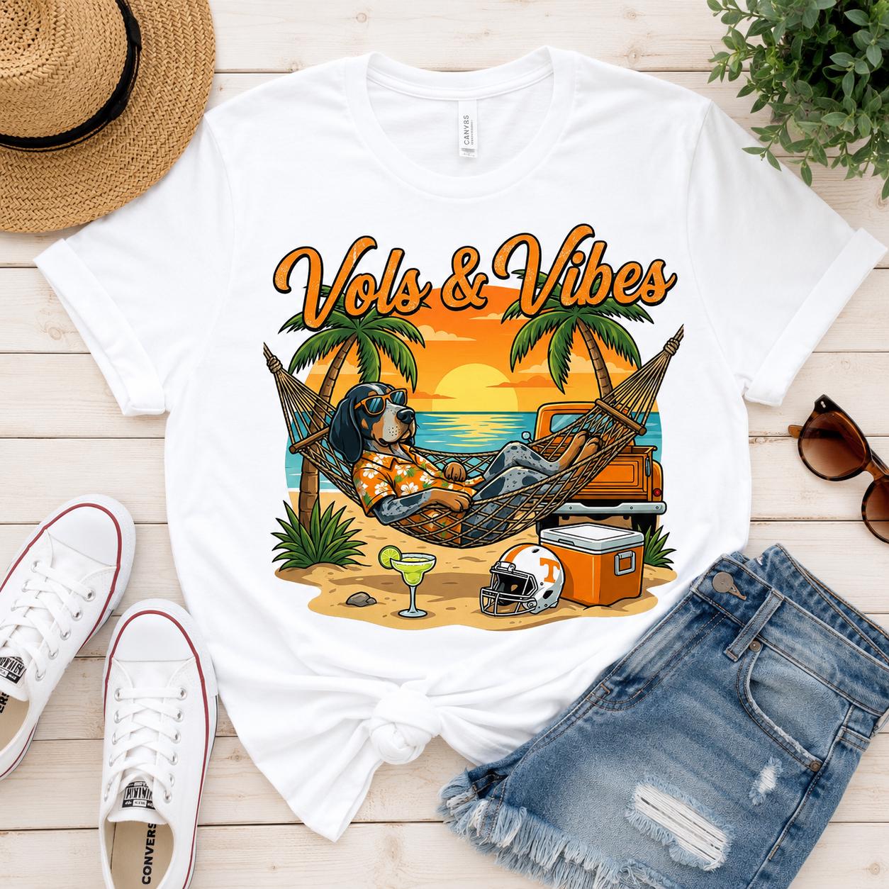 Vols & Vibes Beach Dog PNG, Tennessee Football Fan Summer Shirt Design (Digital Download)