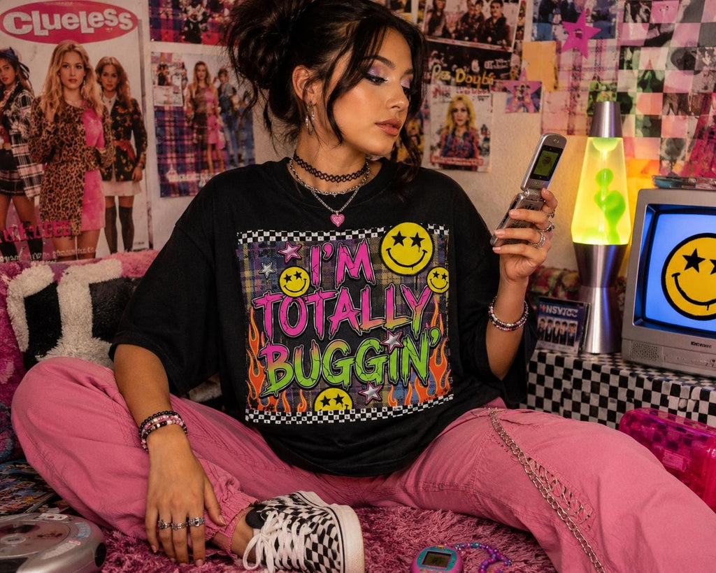 I’m Totally Buggin PNG, 90s Retro Smiley Face Graphic (Digital Download)