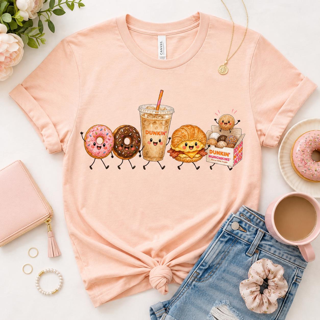 Kawaii Dunkin Inspired PNG, Iced Coffee Donut Croissant Design (Digital Download)