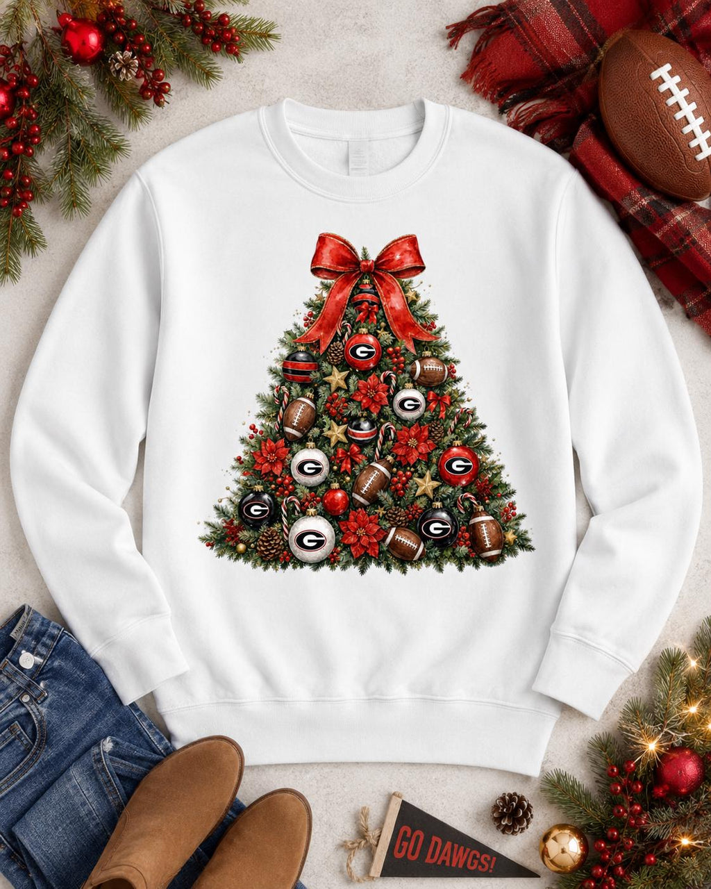 Georgia Bulldogs Christmas Tree PNG, UGA Football Holiday Sublimation Design (Digital Download)