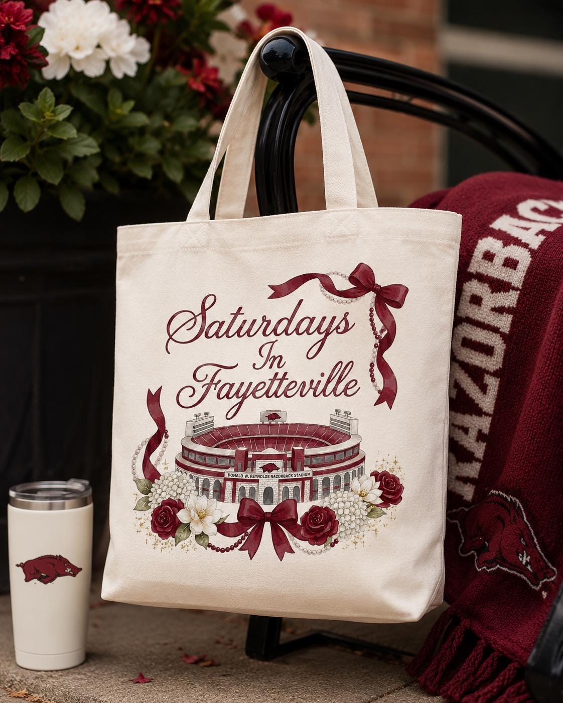 Fayetteville Razorback Stadium Watercolor PNG, Game Day Bow Design (Digital Download)