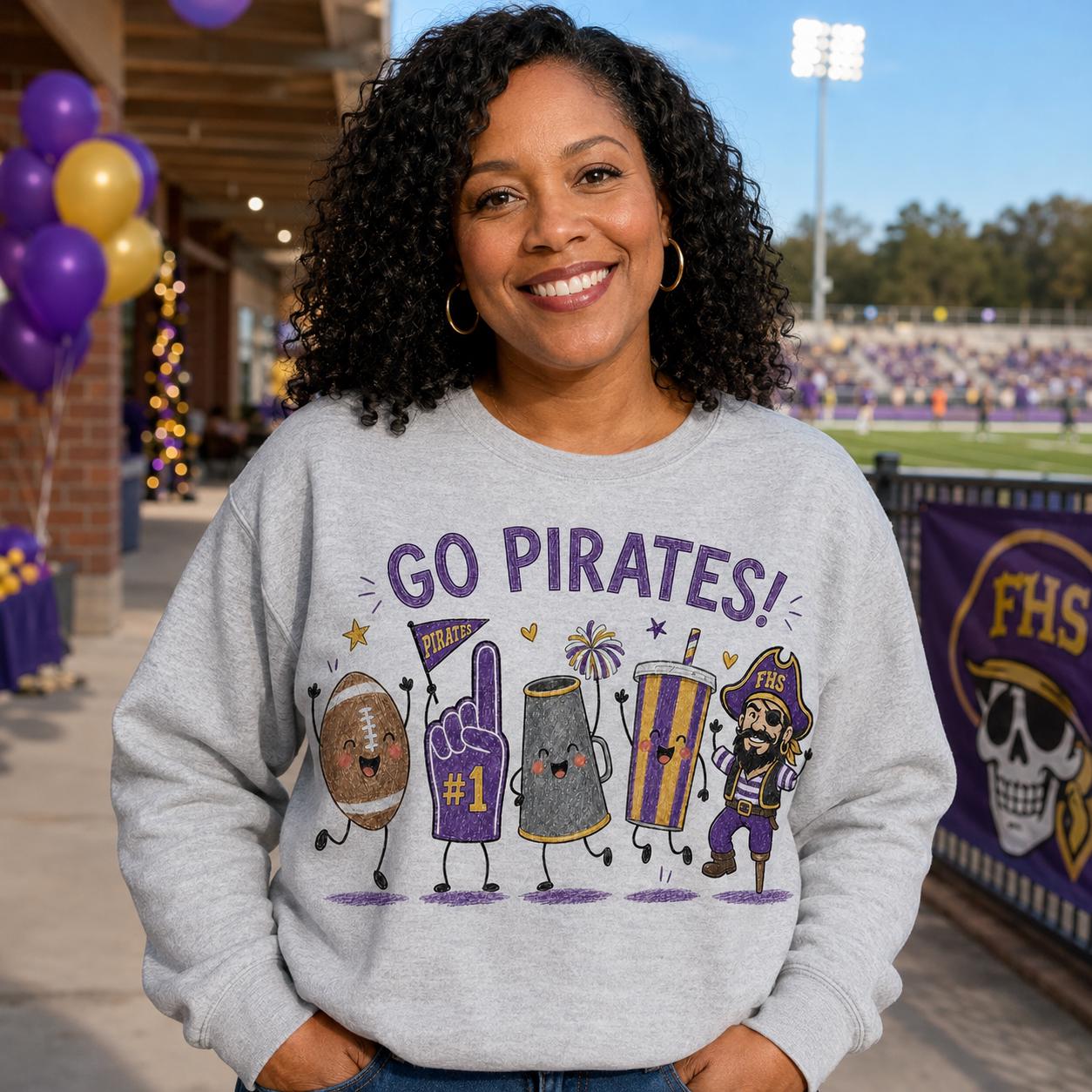 Go Pirates PNG, Pirates Football Game Day Design, Purple Gold School Spirit Sublimation, Football Fan Digital Download
