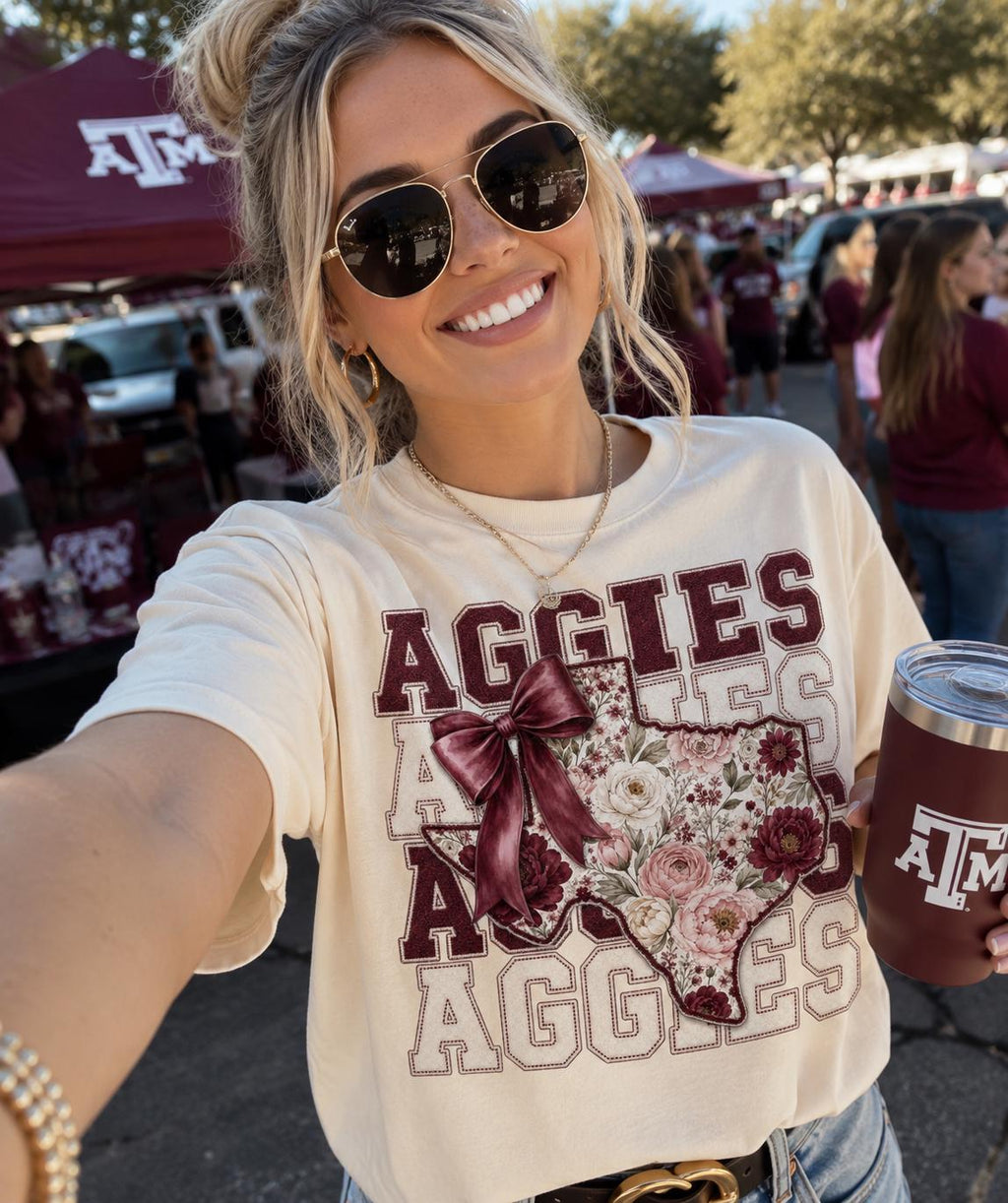Aggies Floral Texas PNG, Maroon College Football Design, Game Day Bow (Digital Download)
