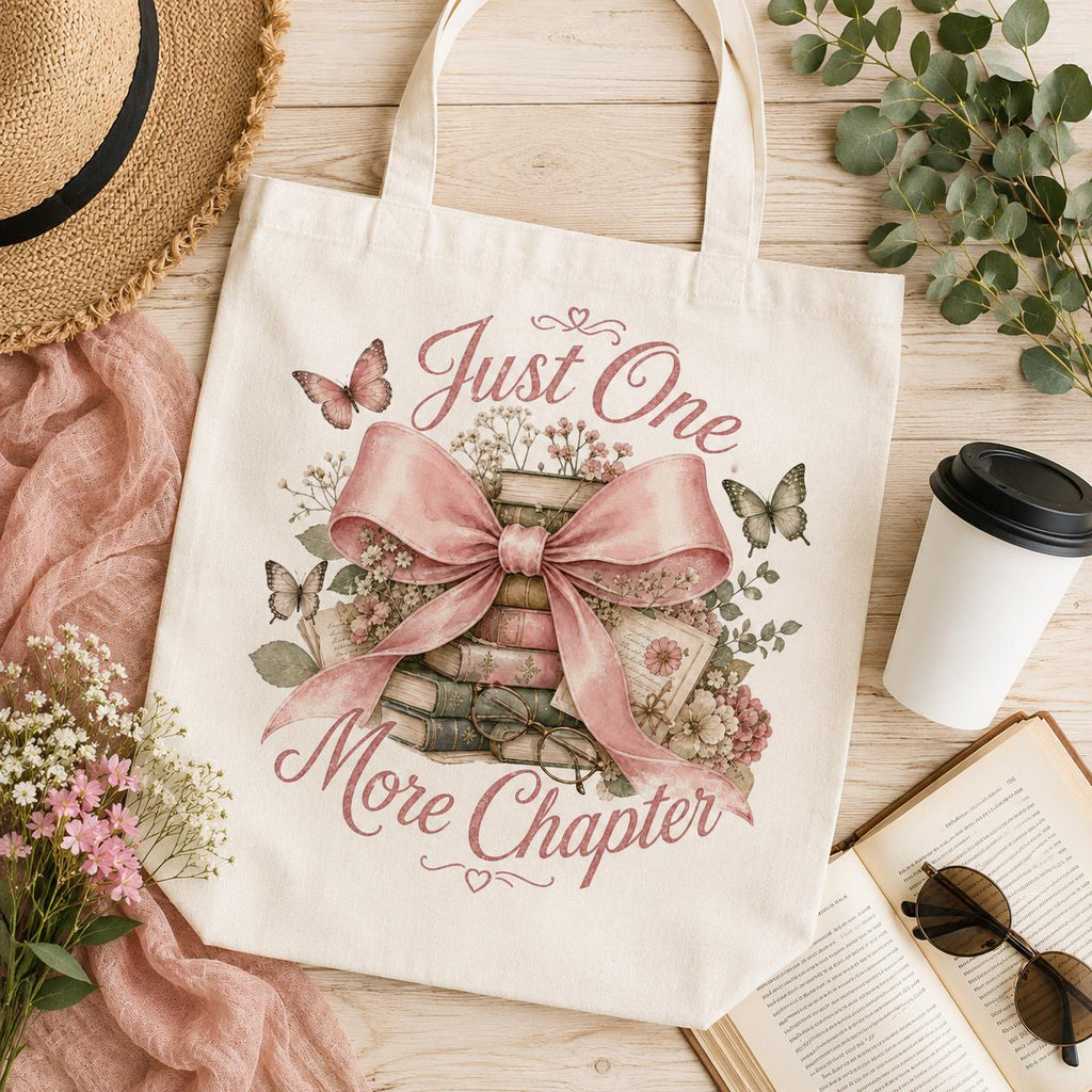 Just One More Chapter PNG | Book Lover Design, Coquette Bow Books (Digital Download)