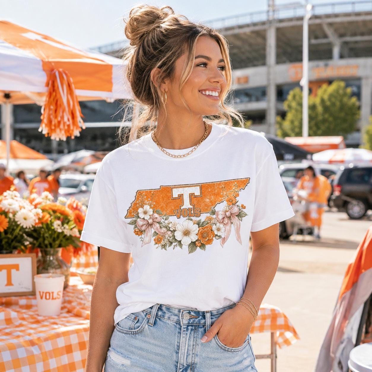 Tennessee Vols Floral State Design, Girly Game Day PNG (Digital Download)