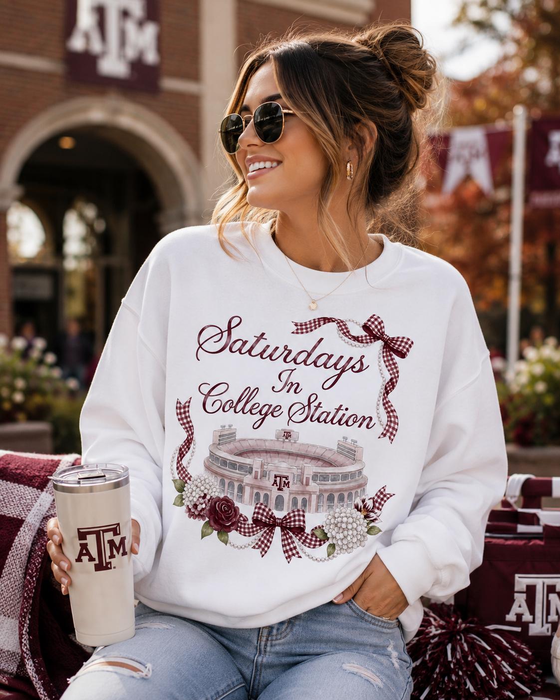 Texas A&M Stadium Watercolor PNG, Maroon Gingham Bows (Digital Download)