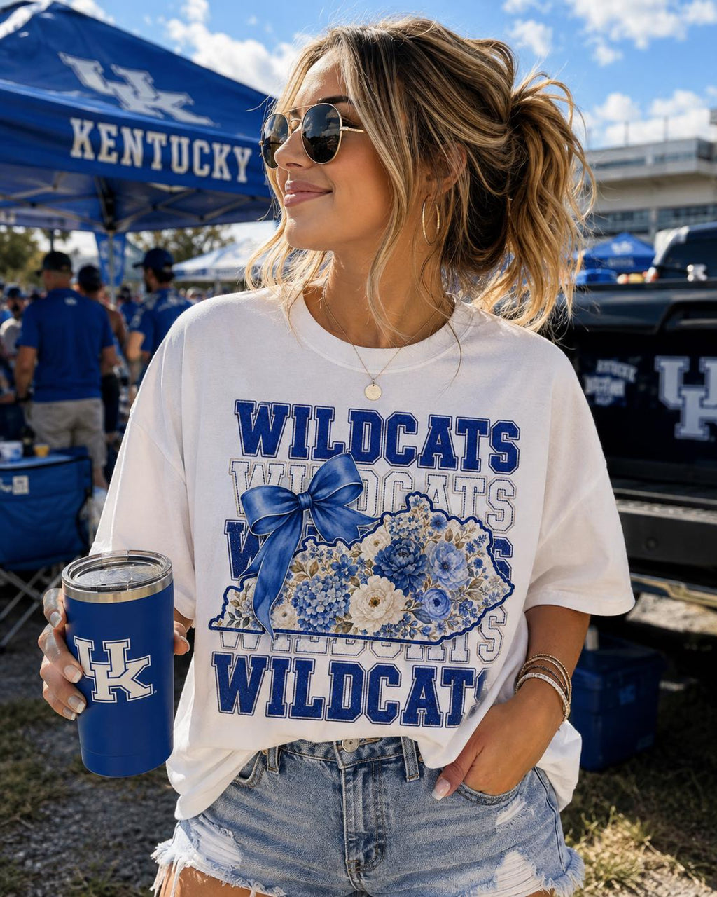 Wildcats Floral Kentucky State PNG, Blue Bow Game Day Sublimation (Digital Download)