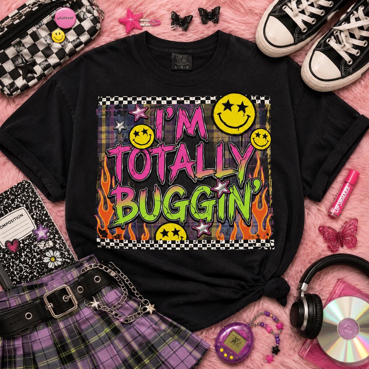 I’m Totally Buggin PNG, 90s Retro Smiley Face Graphic (Digital Download)