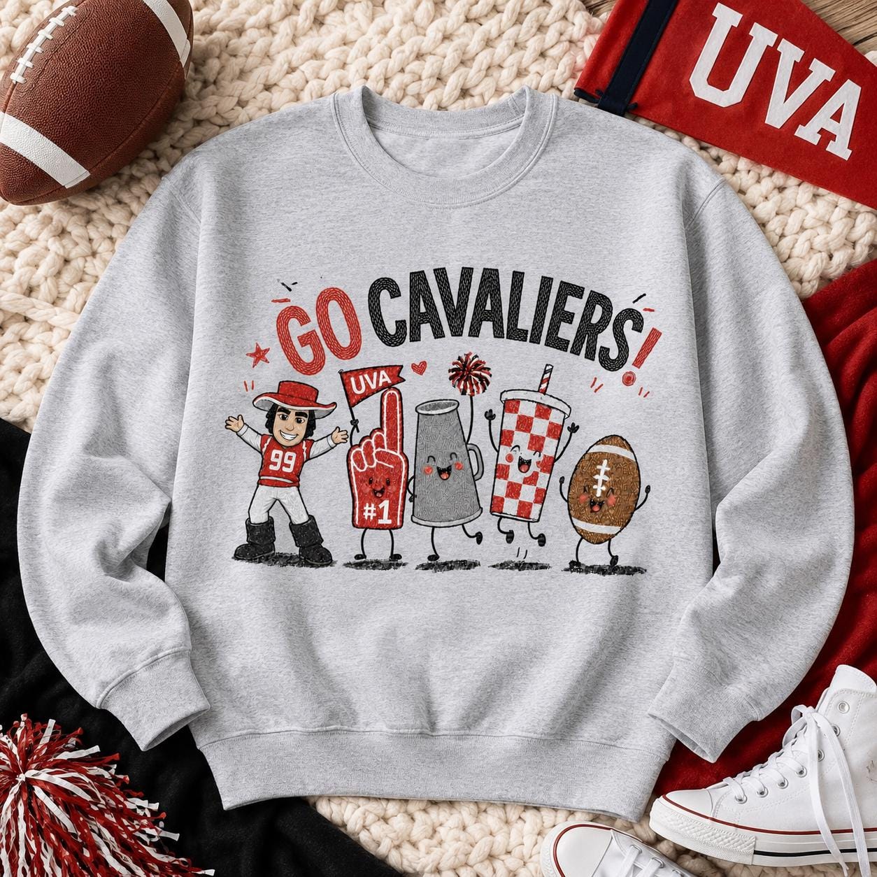 Go Cavaliers PNG, UV Football Game Day Design, Red Black School Spirit Sublimation, Cavalier Mascot Digital Download