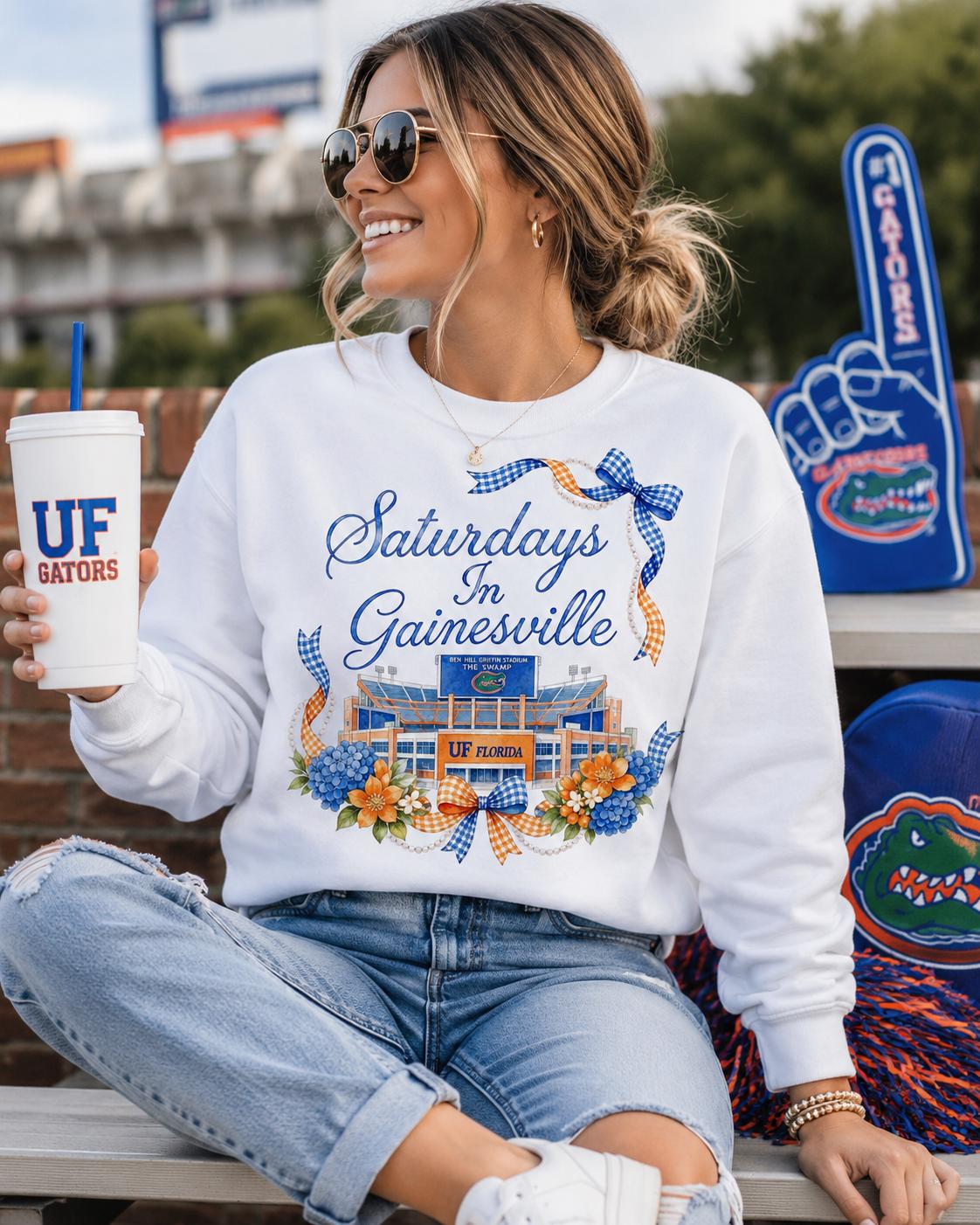 Saturdays in Gainesville Football PNG, Gators Game Day Design, Gingham Bow (Digital Download)