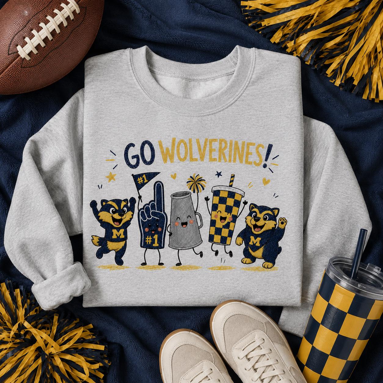 Go Wolverines PNG, Michigan Football Game Day Sublimation Design, Navy Maize Mascot Fan Shirt Download