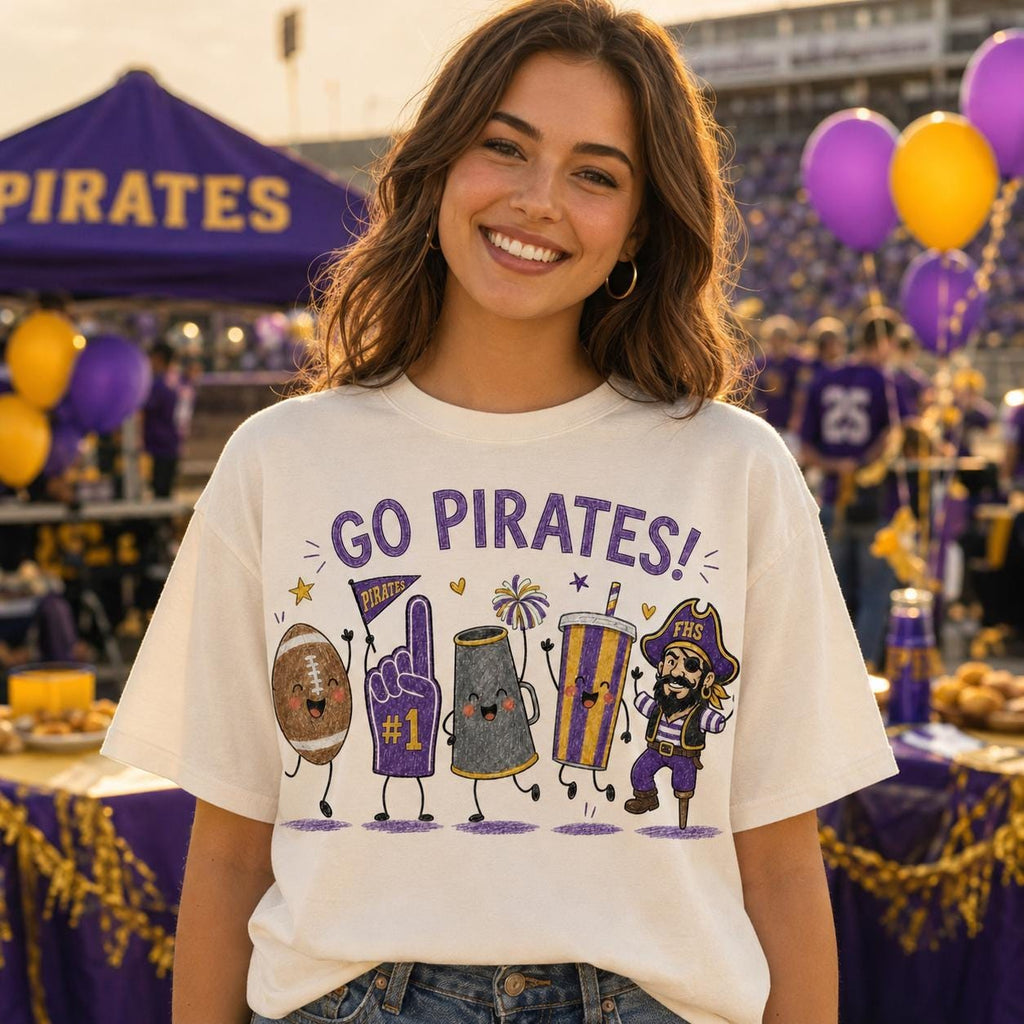Go Pirates PNG, Pirates Football Game Day Design, Purple Gold School Spirit Sublimation, Football Fan Digital Download