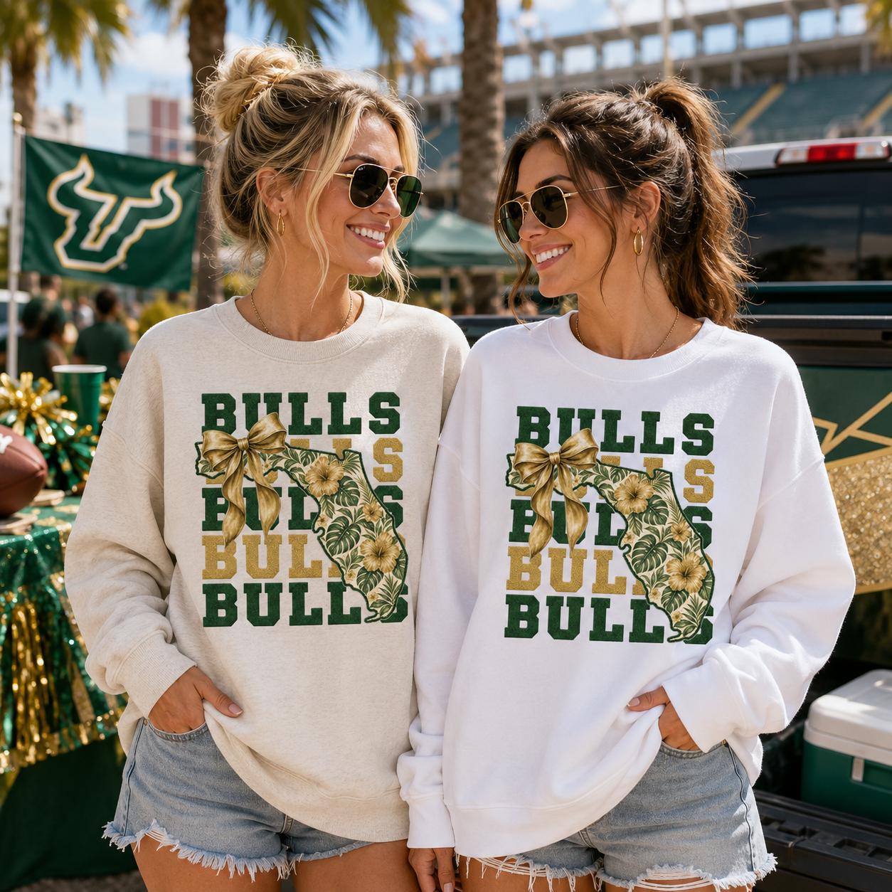 Florida Bulls PNG, USF Game Day Design, Green Gold Football Shirt Sublimation, Tropical Coquette Bow Digital Download