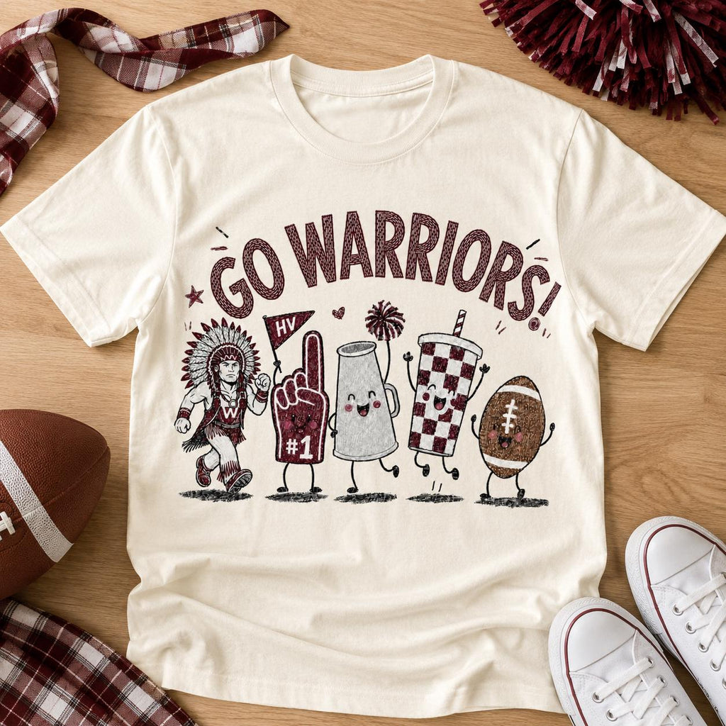 Go Warriors PNG, HV Football Game Day Design, Maroon White School Spirit Sublimation, Warrior Mascot Digital Download