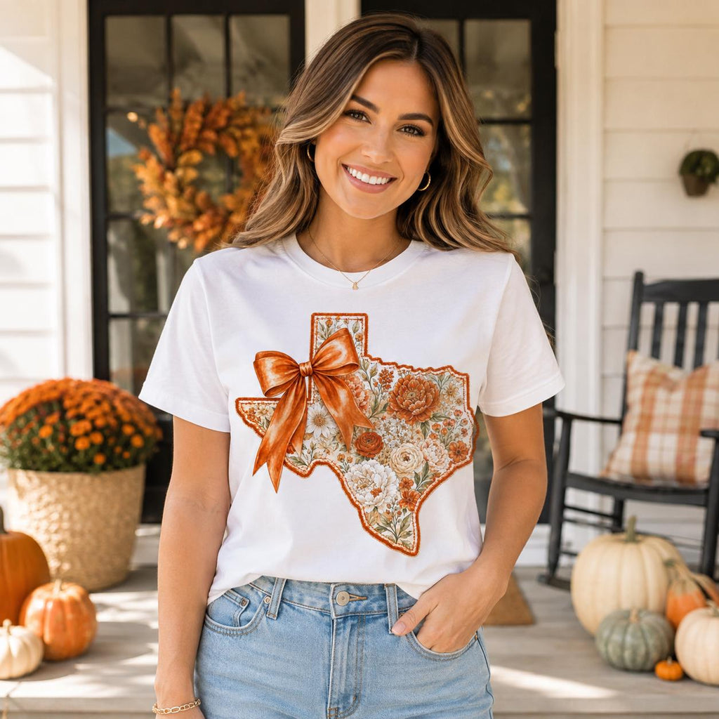 Floral Texas Bow PNG, Burnt Orange State Design (Digital Download)