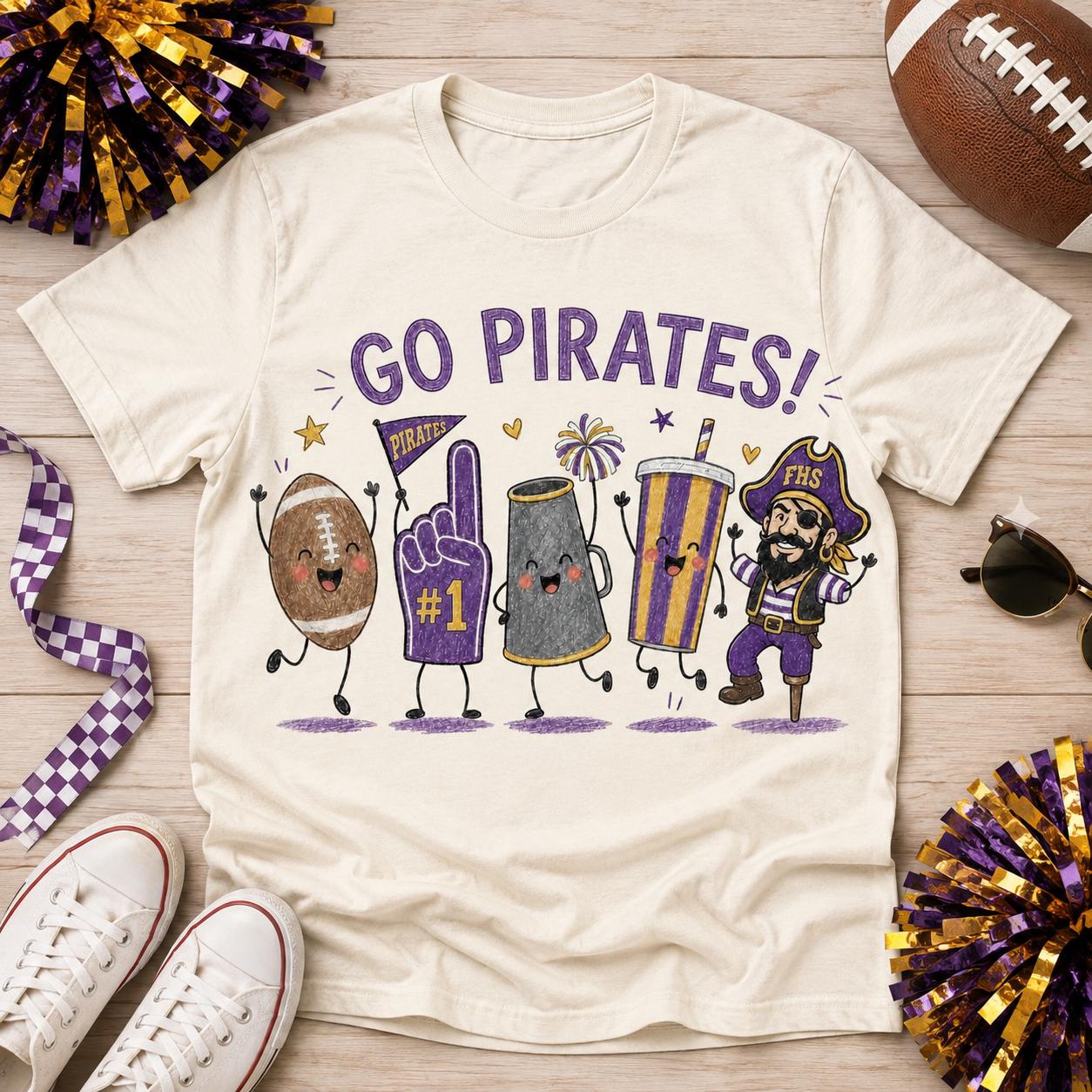 Go Pirates PNG, Pirates Football Game Day Design, Purple Gold School Spirit Sublimation, Football Fan Digital Download