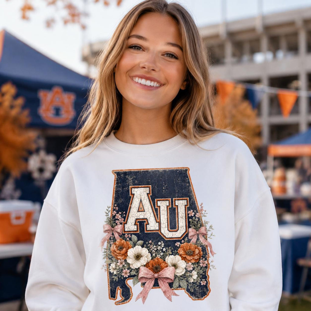 Floral Alabama AU PNG, Navy Orange Game Day Sublimation (Digital Download)
